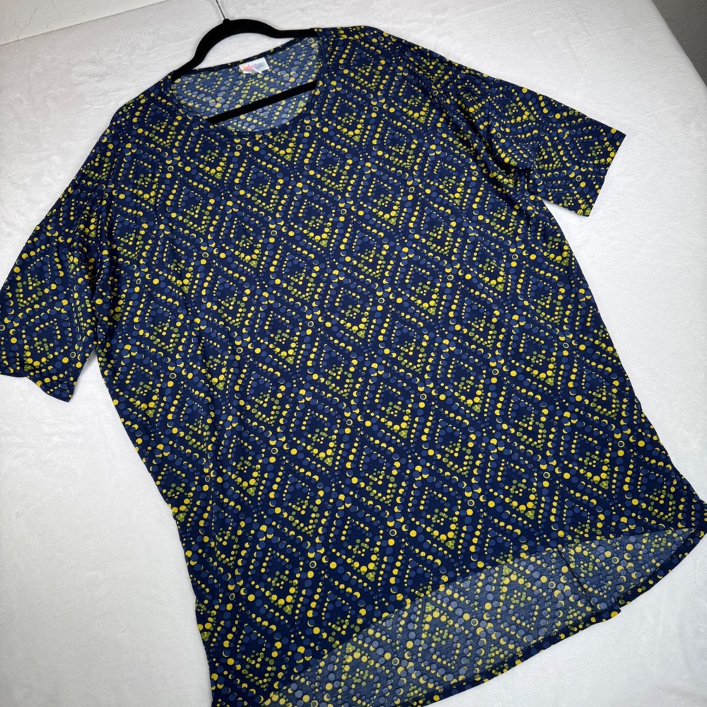 LuLaRoe XL Blue Yellow‎ Dot Print Tunic Top Shirt Women's